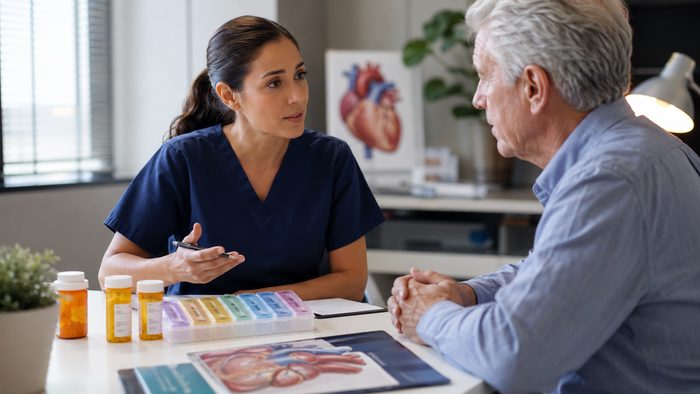 Patient discussing medication with a healthcare professional